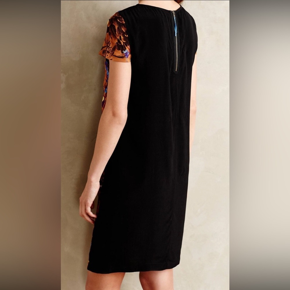 Maeve Anthropologie Pintura Silk Mini Shift Dress Medium Brown Motif - Picture 2 of 10